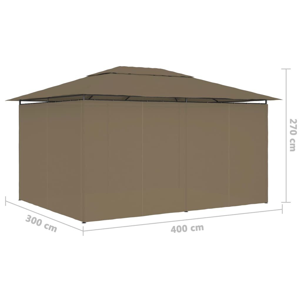 vidaXL Puutarhakatos verhoilla 4x3 m ruskeanharmaa 180 g/m² hinta ja tiedot | Puutarhapaviljongit | hobbyhall.fi