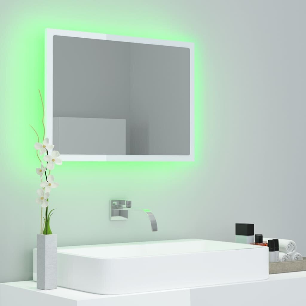 vidaXL Kylpyhuonepeili LED korkeakiilto valk. 60x8,5x37 cm akryyli hinta ja tiedot | Kylpyhuonepeilit | hobbyhall.fi