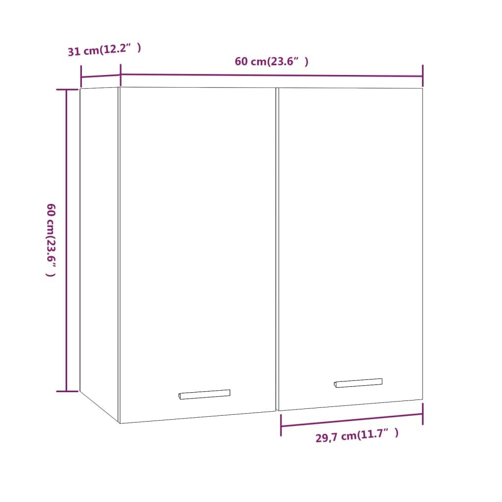 vidaXL Riippuva kaappi harmaa Sonoma 60x31x60 cm tekninen puu hinta ja tiedot | Keittiön kaapit | hobbyhall.fi