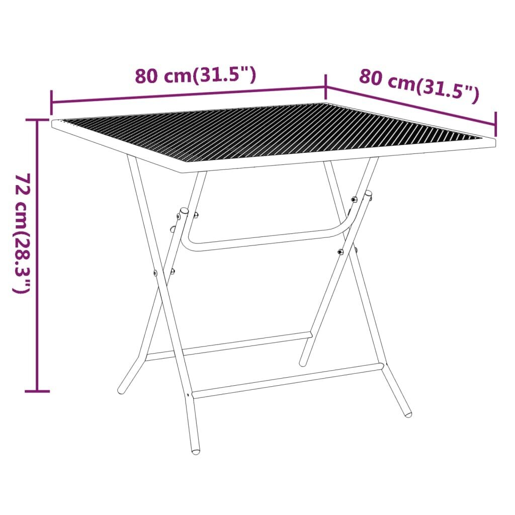 vidaXL Puutarhapöytä 80x80x72 cm laajennettu metalliverkko antrasiitti hinta ja tiedot | Puutarhapöydät | hobbyhall.fi