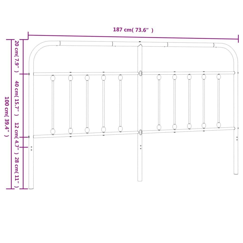 vidaXL Metallinen sängynpääty valkoinen 180 cm hinta ja tiedot | Sängyt | hobbyhall.fi