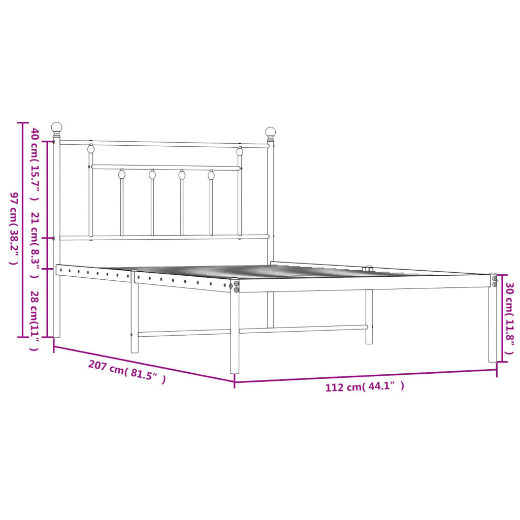 vidaXL Metallinen sängynrunko päädyllä valkoinen 107x203 cm hinta ja tiedot | Sängyt | hobbyhall.fi