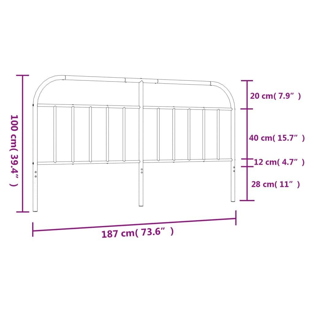 vidaXL Metallinen sängynpääty valkoinen 180 cm hinta ja tiedot | Sängyt | hobbyhall.fi