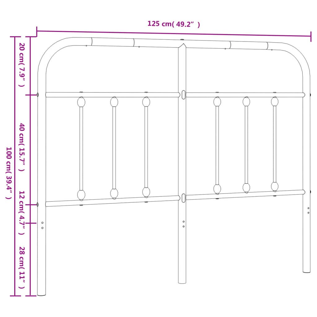 vidaXL Metallinen sängynpääty musta 120 cm hinta ja tiedot | Sängyt | hobbyhall.fi