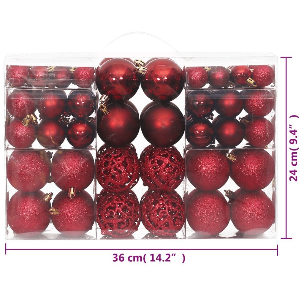 vidaXL Joulupallot 100 kpl viininpunainen 3/4/6 cm hinta ja tiedot | Joulukuusen koristeet | hobbyhall.fi