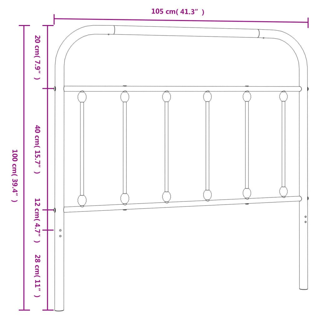 vidaXL Metallinen sängynpääty valkoinen 100 cm hinta ja tiedot | Sängyt | hobbyhall.fi