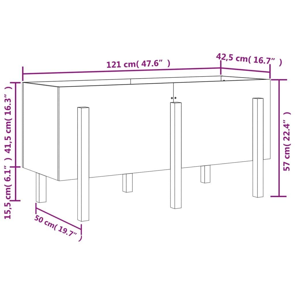 vidaXL Korotettu kukkalaatikko hunajanruskea 121x50x57 cm täysi mänty hinta ja tiedot | Kukkalaatikot | hobbyhall.fi