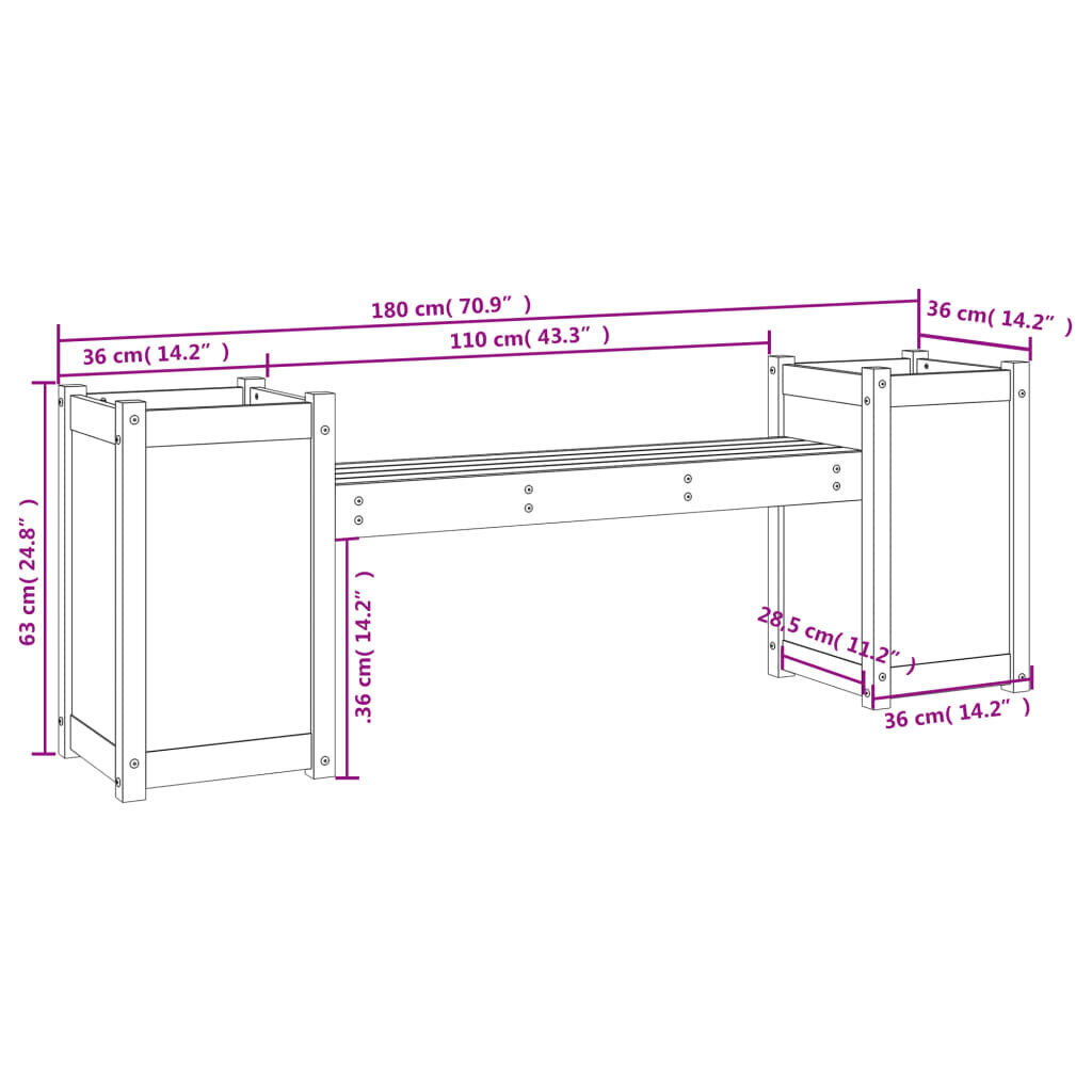 vidaXL Kukkalaatikkopenkki hunajanruskea 180x36x63 cm täysi mänty hinta ja tiedot | Puutarhapenkit | hobbyhall.fi