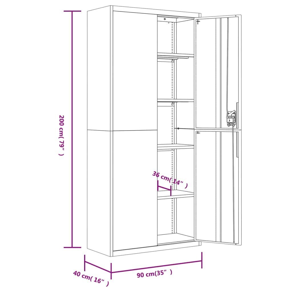 vidaXL Arkistokaappi valkoinen 90x40x200 cm teräs hinta ja tiedot | Kaapit | hobbyhall.fi