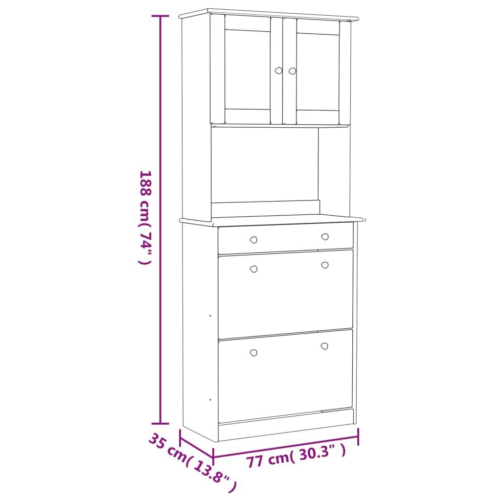 vidaXL Senkki ALTA valkoinen 77x35x188 cm täysi mänty hinta ja tiedot | Olohuoneen kaapit ja lipastot | hobbyhall.fi