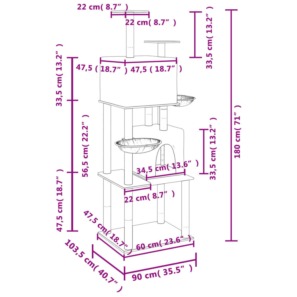 vidaXL Kissan kiipeilyteline sisal- raapimispuilla kerma 180 cm hinta ja tiedot | Raapimispuut ja kiipeilypuut | hobbyhall.fi