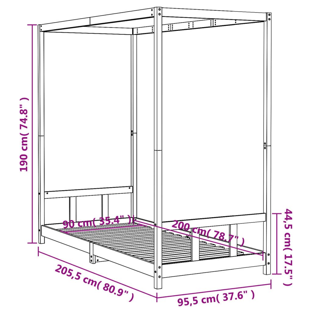 vidaXL Lasten sängynrunko 90x200 cm täysi mänty hinta ja tiedot | Lastensängyt | hobbyhall.fi