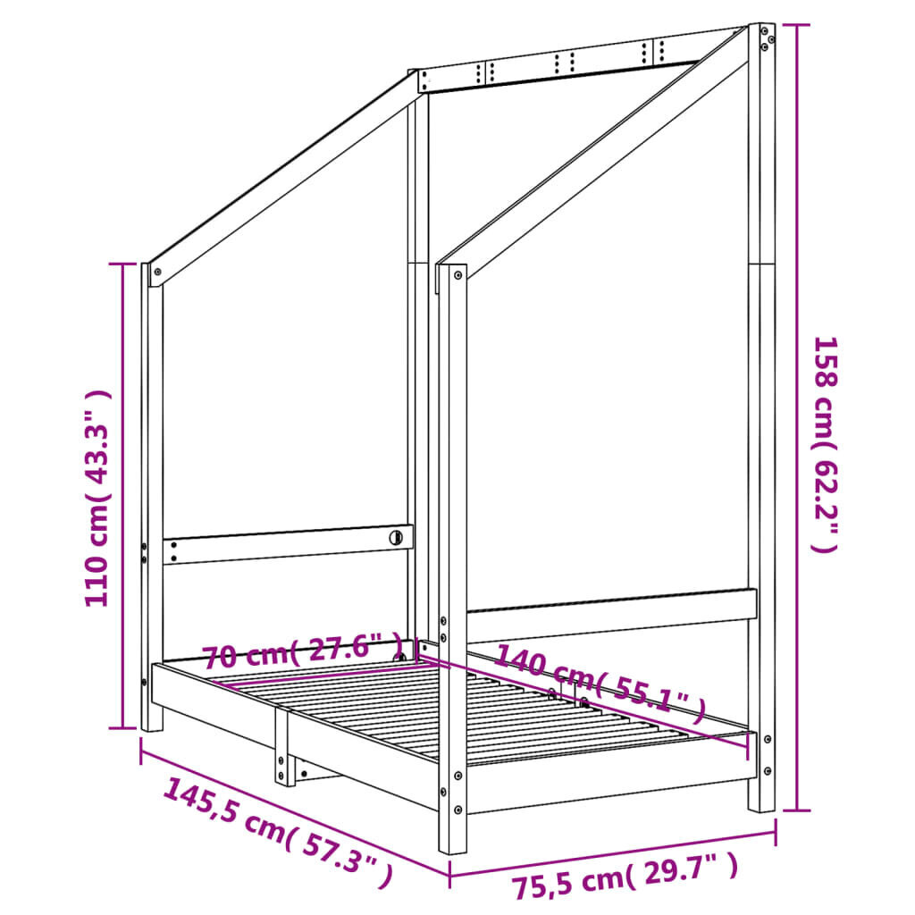 vidaXL Lasten sängynrunko 70x140 cm täysi mänty hinta ja tiedot | Lastensängyt | hobbyhall.fi