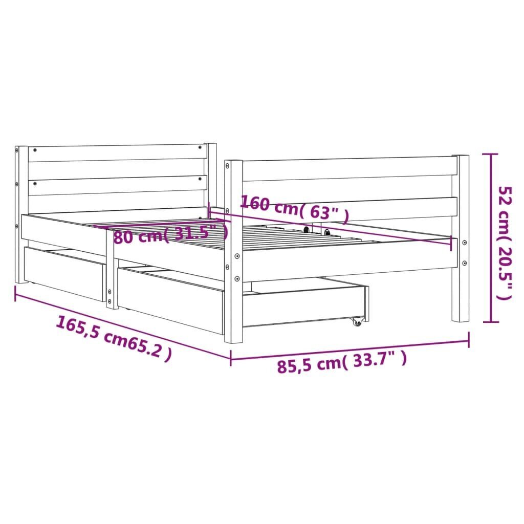 vidaXL Lasten sängynrunko laatikoilla musta 80x160 cm täysi mänty hinta ja tiedot | Lastensängyt | hobbyhall.fi