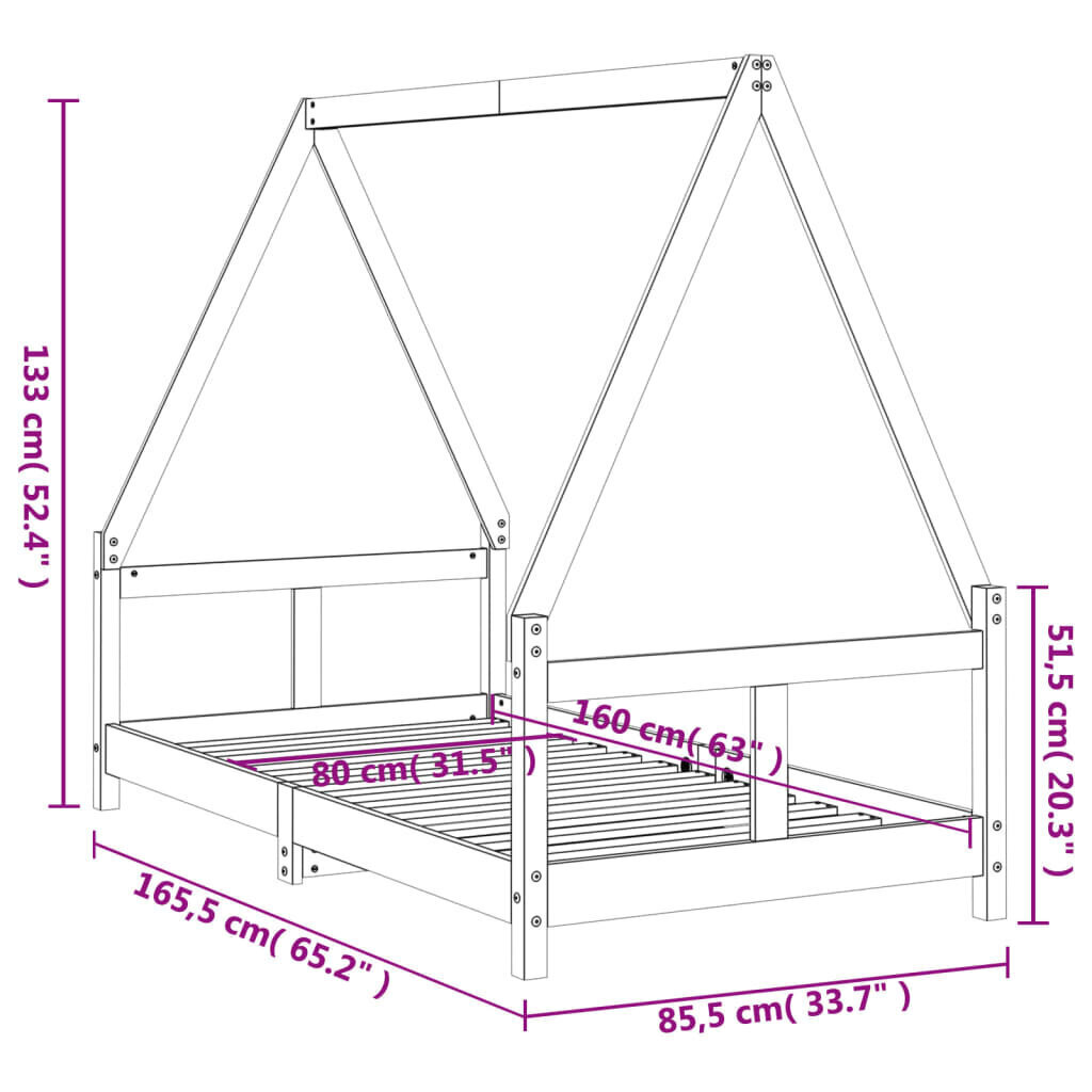 vidaXL Lasten sängynrunko 80x160 cm täysi mänty hinta ja tiedot | Lastensängyt | hobbyhall.fi