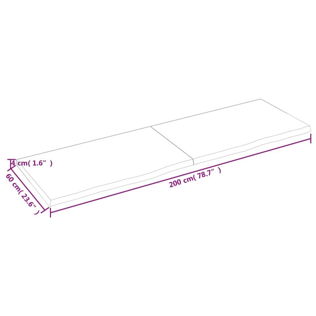 vidaXL Pöytälevy vaaleanruskea 200x60x(2-4) cm käsitelty täystammi hinta ja tiedot | Pöytälevyt | hobbyhall.fi