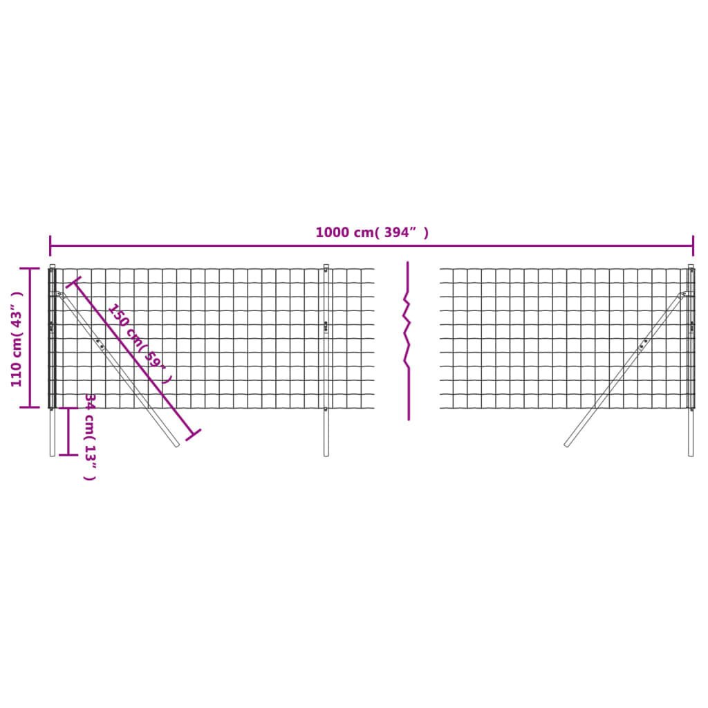 vidaXL Verkkoaita antrasiitti 1,1x10 m galvanoitu teräs hinta ja tiedot | Aidat ja tarvikkeet | hobbyhall.fi