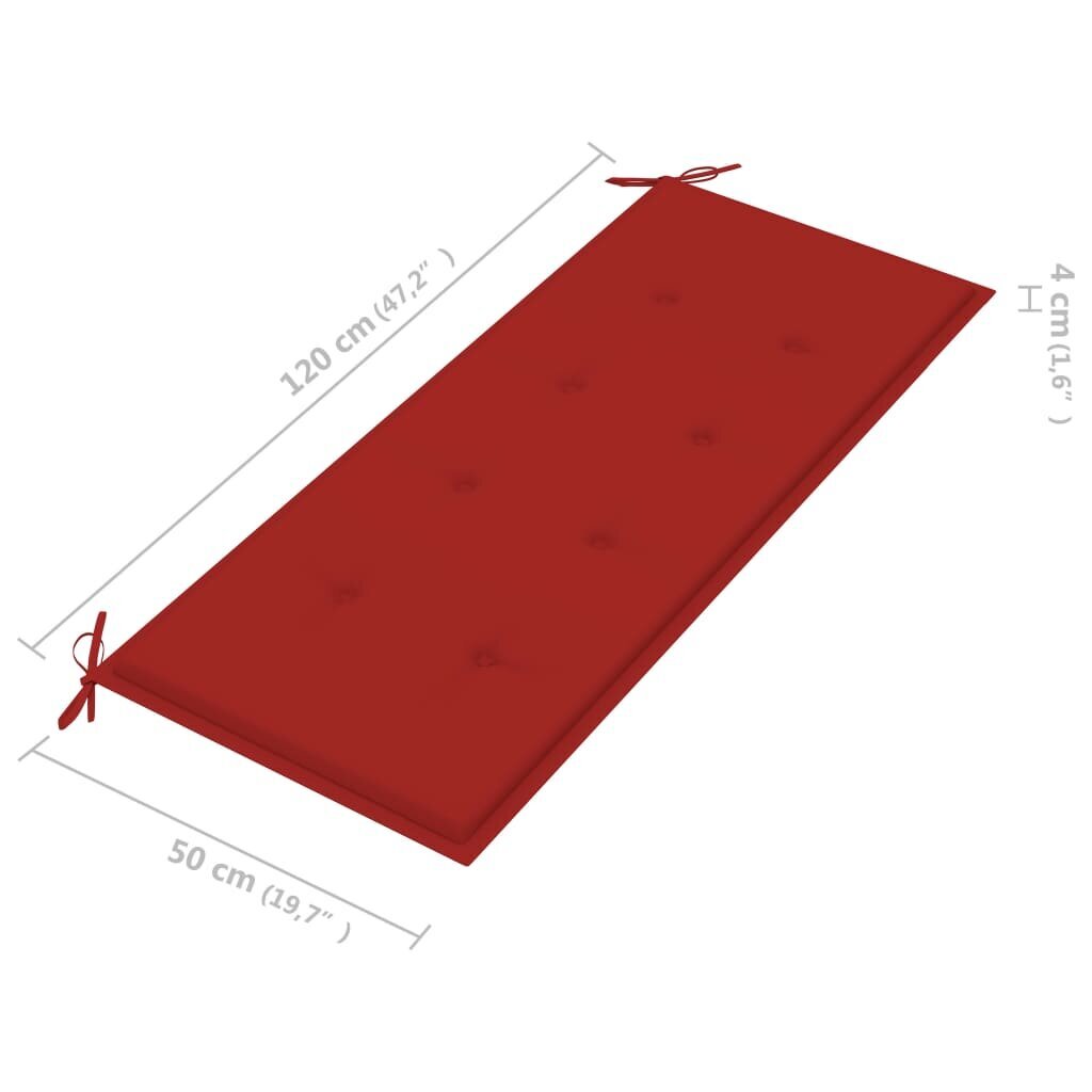 vidaXL Batavia-penkki punaisella tyynyllä 120 cm täysi tiikki hinta ja tiedot | Puutarhapenkit | hobbyhall.fi
