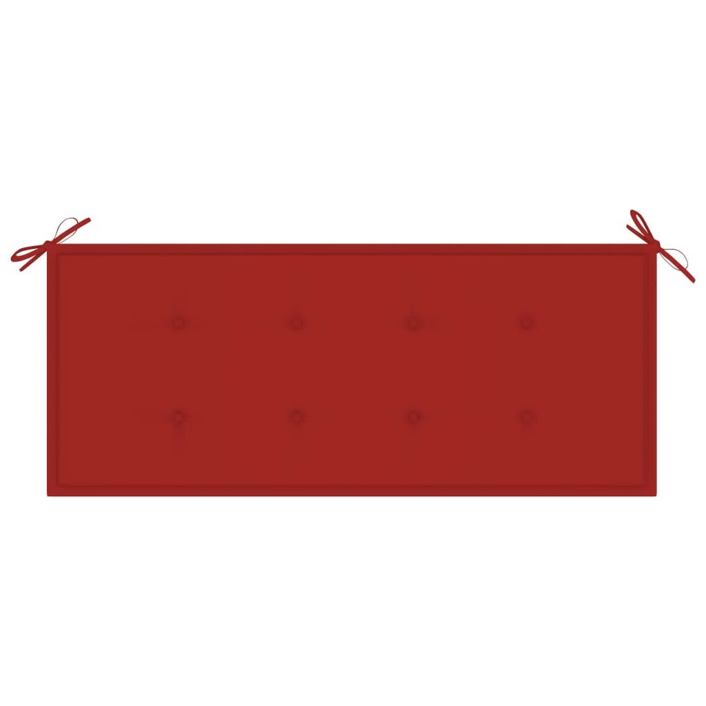 vidaXL Batavia-penkki punaisella tyynyllä 120 cm täysi tiikki hinta ja tiedot | Puutarhapenkit | hobbyhall.fi