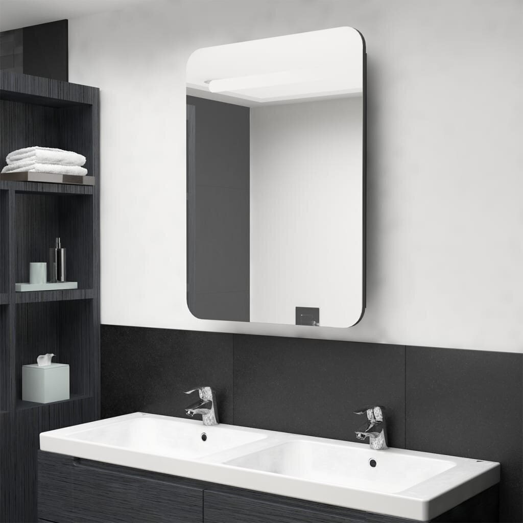 vidaXL LED kylpyhuoneen peilikaappi kiiltävä musta 60x11x80 cm hinta ja tiedot | Kylpyhuonekaapit | hobbyhall.fi