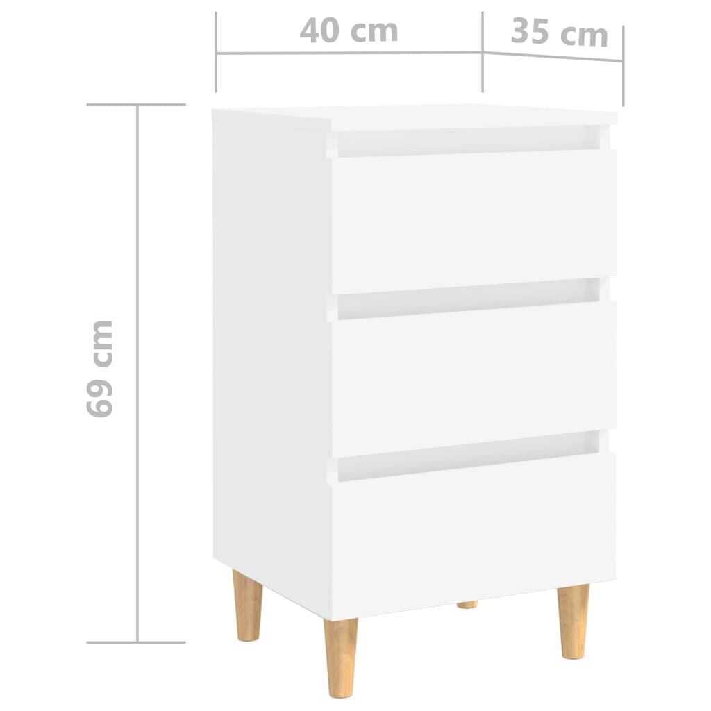 vidaXL Yöpöytä täyspuisilla jaloilla valkoinen 40x35x69 cm hinta ja tiedot | Yöpöydät | hobbyhall.fi