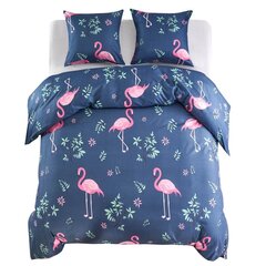 vidaXL Pussilakanasetti flamingo sininen/pinkki 200x200/80x80 cm hinta ja tiedot | Pussilakanat | hobbyhall.fi