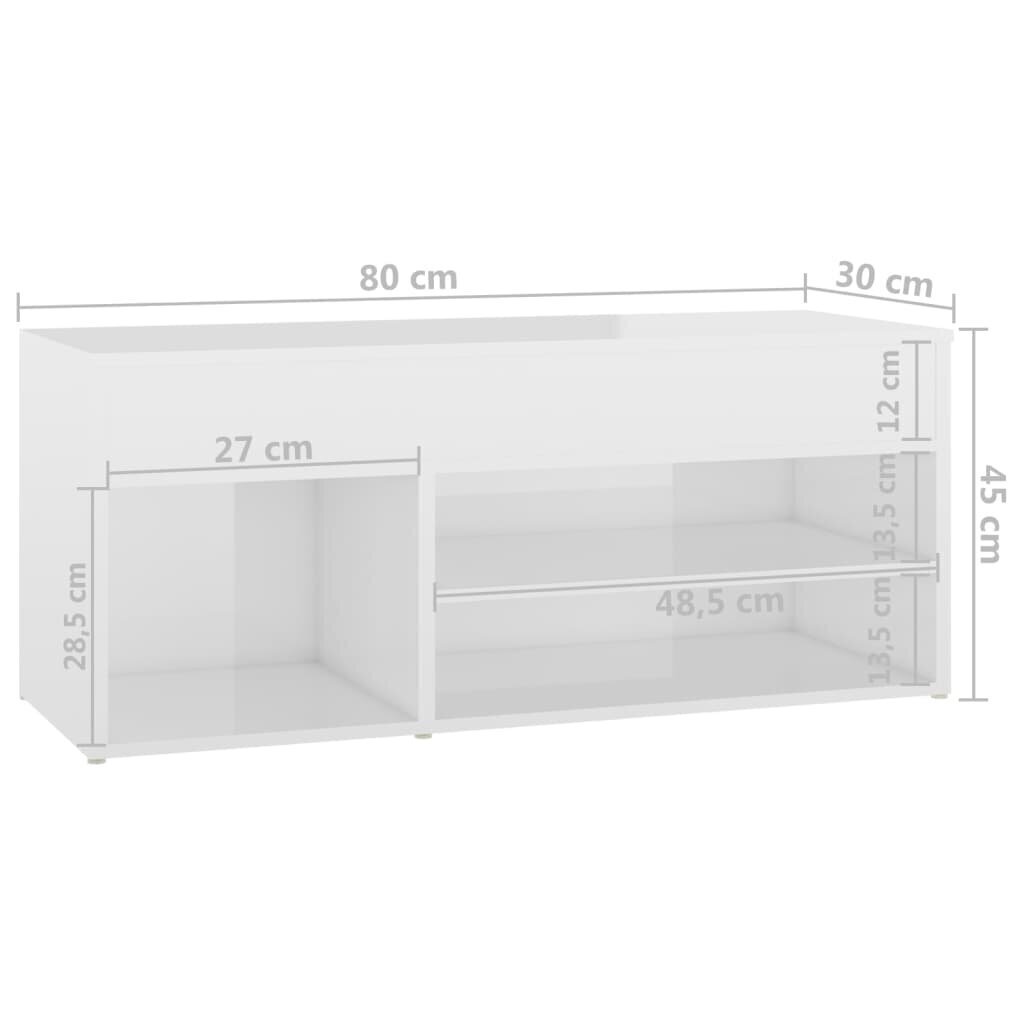 vidaXL Kenkien säilytyspenkki korkeakiilto valk. 80x30x45 cm levy hinta ja tiedot | Kenkäkaapit ja -hyllyt | hobbyhall.fi