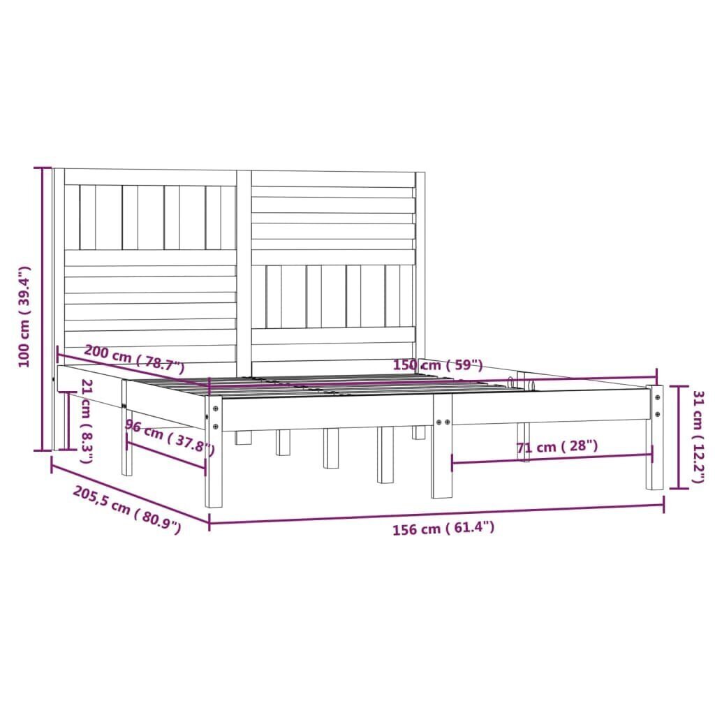 vidaXL Sängynrunko valkoinen 150x200 cm täysi mänty hinta ja tiedot | Sängyt | hobbyhall.fi