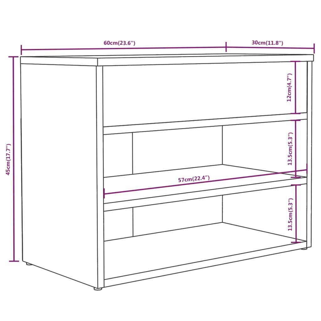 vidaXL Kenkäpenkki ruskea tammi 60x30x45 cm tekninen puu hinta ja tiedot | Kenkäkaapit ja -hyllyt | hobbyhall.fi