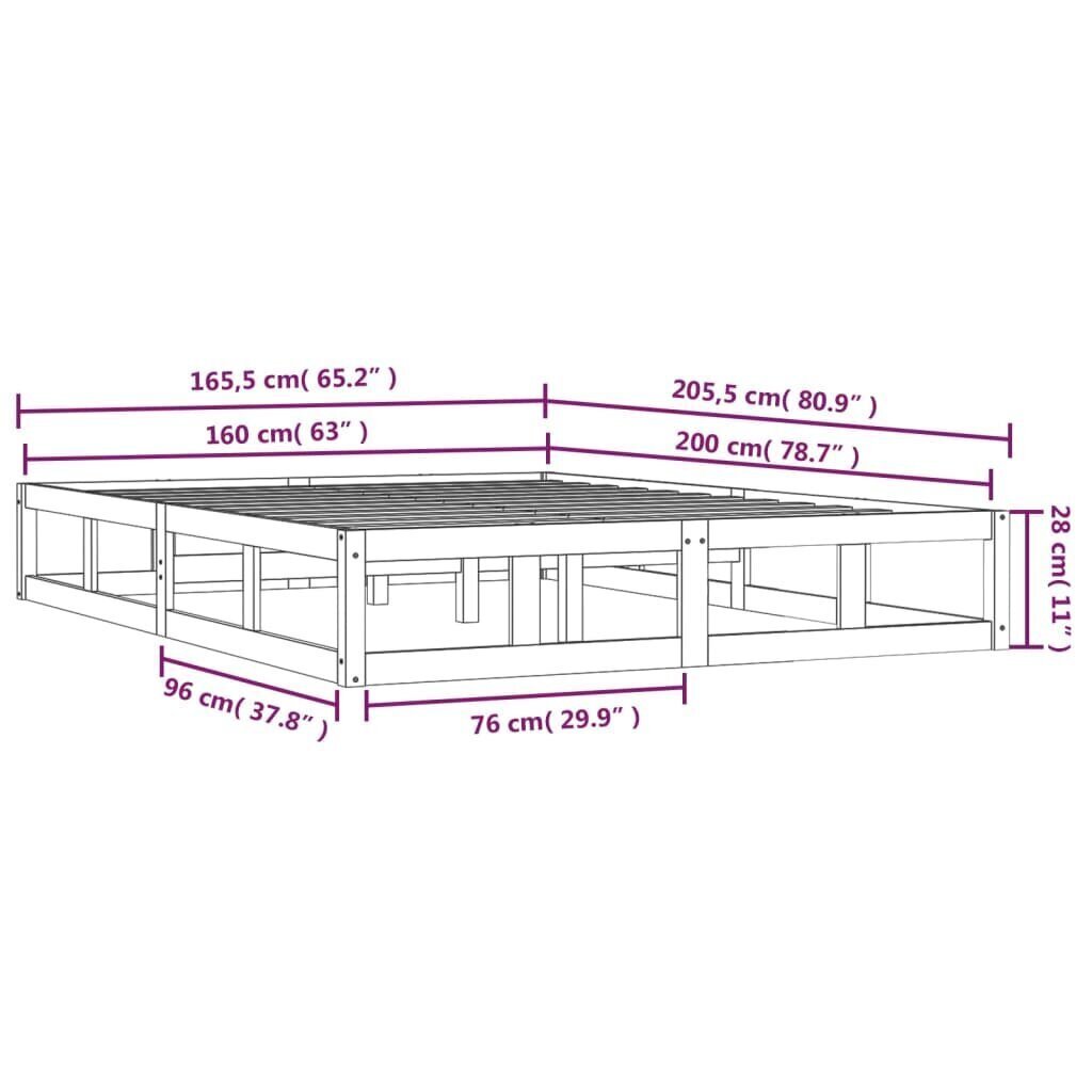 vidaXL Sängynrunko musta 160x200 cm täysi puu hinta ja tiedot | Sängyt | hobbyhall.fi