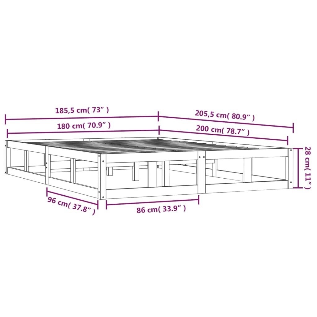 vidaXL Sängynrunko valkoinen 180x200 cm 6FT täysi puu hinta ja tiedot | Sängyt | hobbyhall.fi