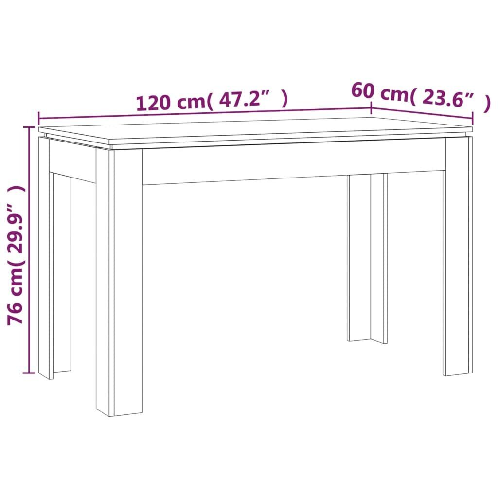 vidaXL Ruokapöytä harmaa Sonoma 120x60x76 cm tekninen puu hinta ja tiedot | Ruokapöydät | hobbyhall.fi