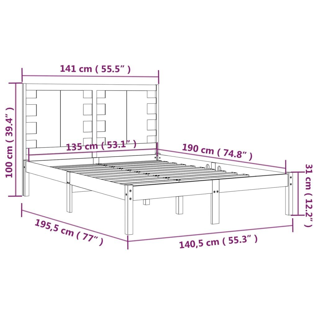 vidaXL Sängynrunko täysi puu 135x190 cm 4FT6 hinta ja tiedot | Sängyt | hobbyhall.fi