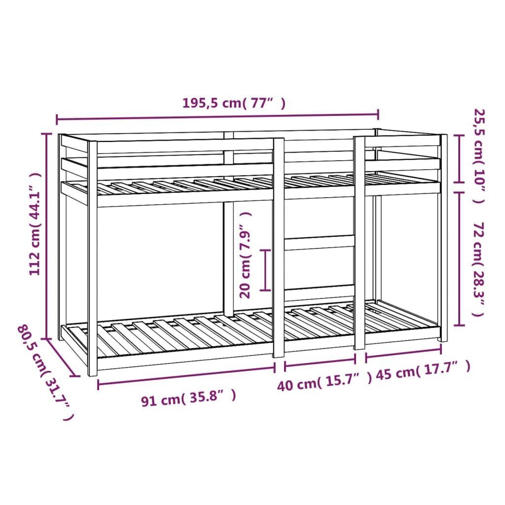 vidaXL Kerrossänky valkoinen 75x190 cm täysi mänty hinta ja tiedot | Lastensängyt | hobbyhall.fi