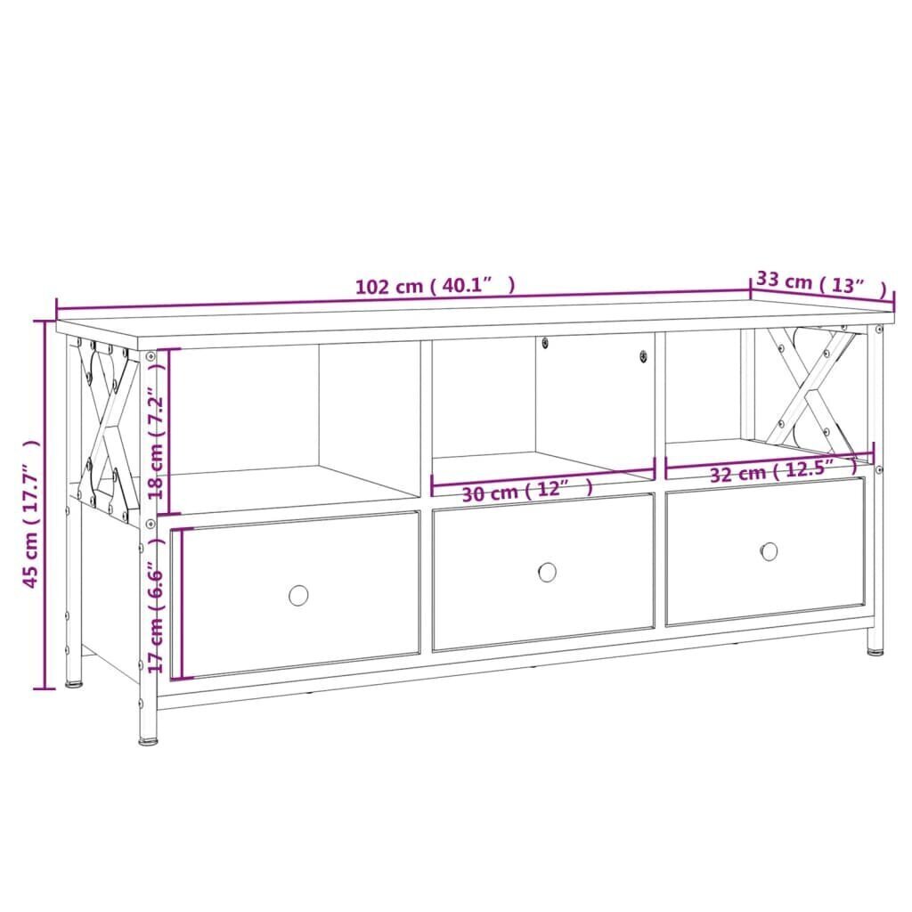 vidaXL TV-taso savutammi 102x33x45 cm tekninen puu ja rauta hinta ja tiedot | TV-tasot | hobbyhall.fi