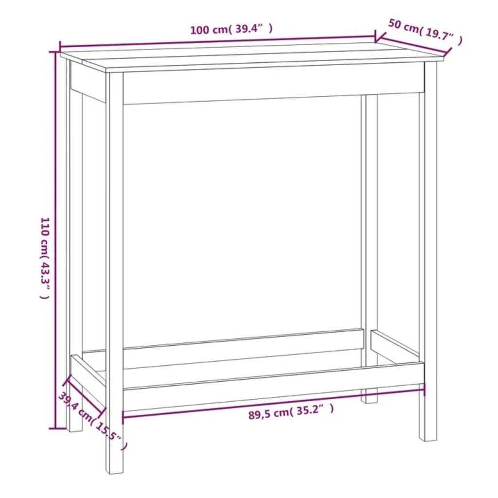 vidaXL Baaripöytä 100x50x110 cm täysi mänty hinta ja tiedot | Ruokapöydät | hobbyhall.fi