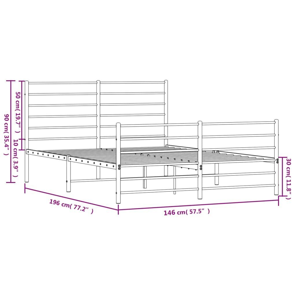 vidaXL Metallinen sängynrunko päädyillä musta 140x190 cm hinta ja tiedot | Sängyt | hobbyhall.fi