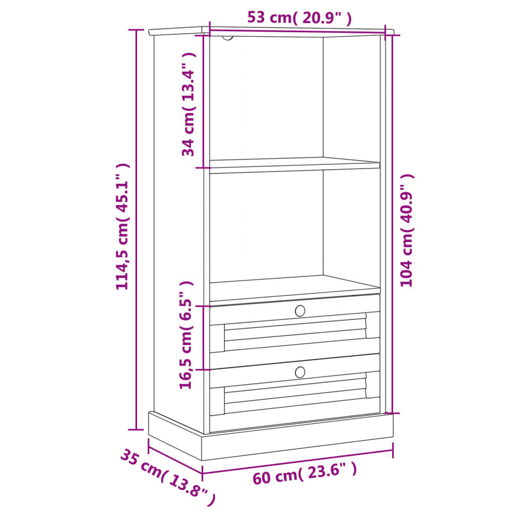 vidaXL Kirjahylly VIGO valkoinen 60x35x114,5 cm täysi mänty hinta ja tiedot | Hyllyt | hobbyhall.fi