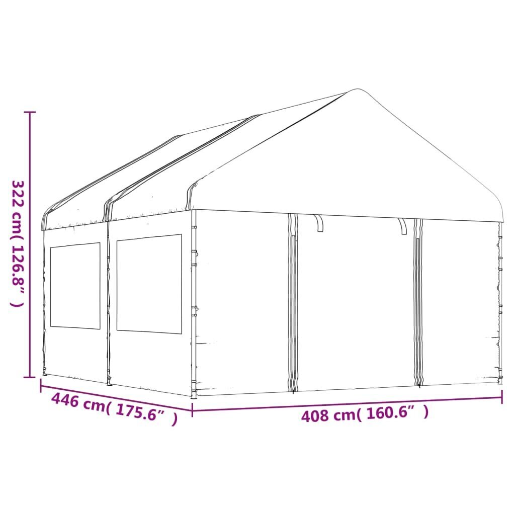 vidaXL Huvimaja katolla valkoinen 4,46x4,08x3,22 m polyeteeni hinta ja tiedot | Puutarhapaviljongit | hobbyhall.fi