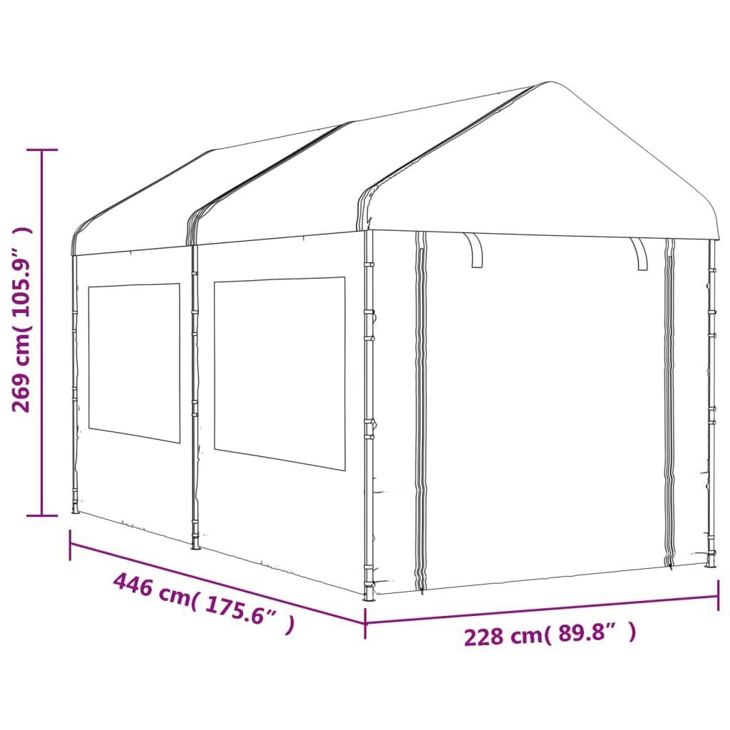 vidaXL Huvimaja katolla valkoinen 4,46x2,28x2,69 m polyeteeni hinta ja tiedot | Puutarhapaviljongit | hobbyhall.fi