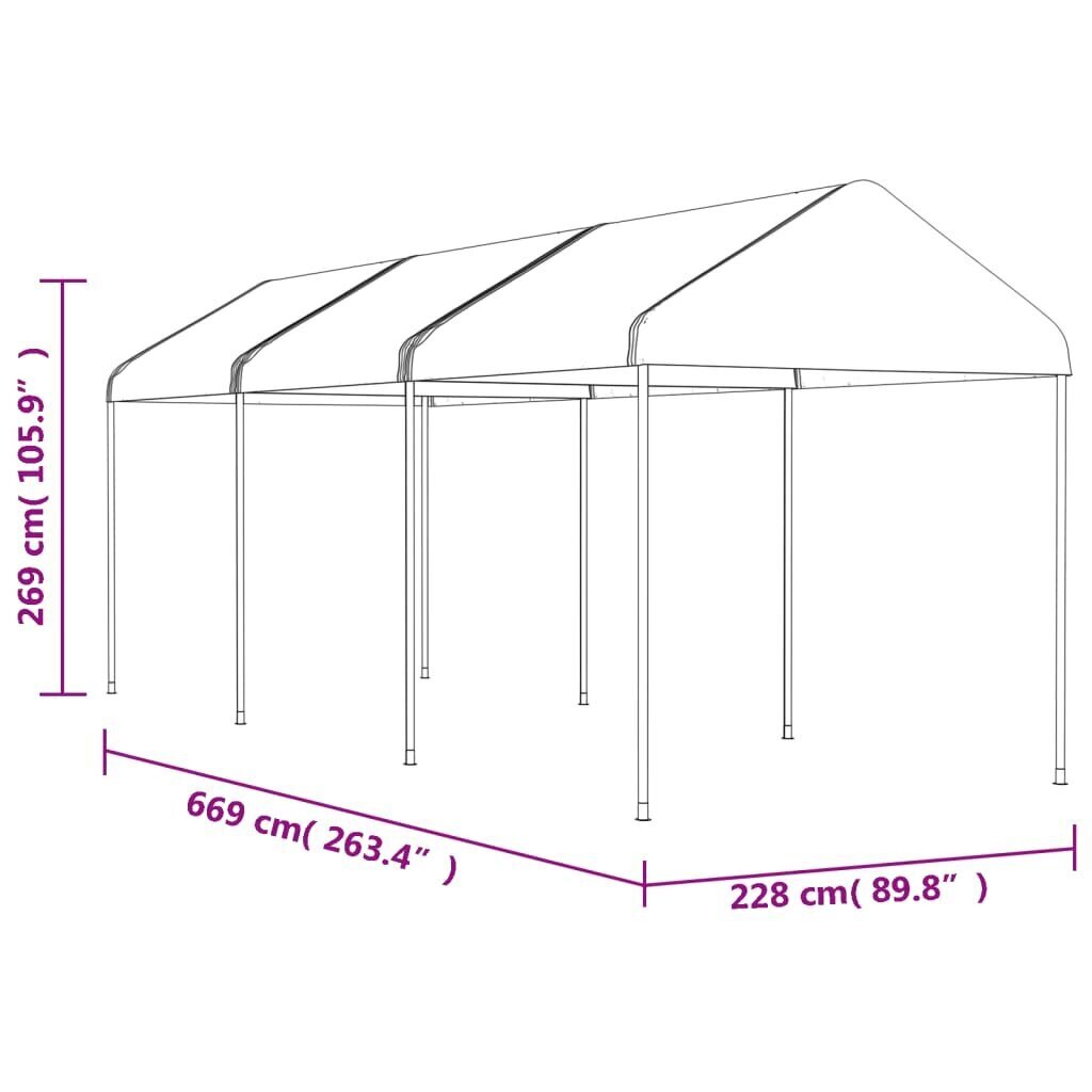 vidaXL Huvimaja katolla valkoinen 6,69x2,28x2,69 m polyeteeni hinta ja tiedot | Puutarhapaviljongit | hobbyhall.fi