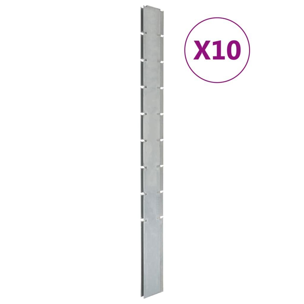 vidaXL Puutarha-aitatolpat 10 kpl hopea 220 cm galvanoitu teräs hinta ja tiedot | Aidat ja tarvikkeet | hobbyhall.fi