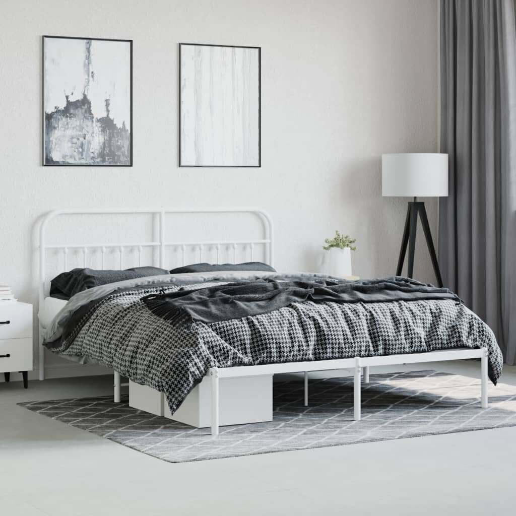 vidaXL Metallinen sängynrunko päädyllä valkoinen 160x200 cm hinta ja tiedot | Sängyt | hobbyhall.fi