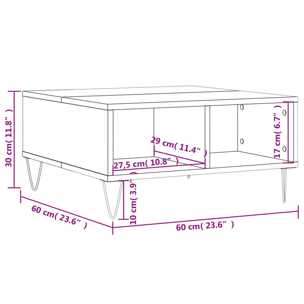 vidaXL Sohvapöytä harmaa Sonoma 60x60x30 cm tekninen puu hinta ja tiedot | Sohvapöydät | hobbyhall.fi