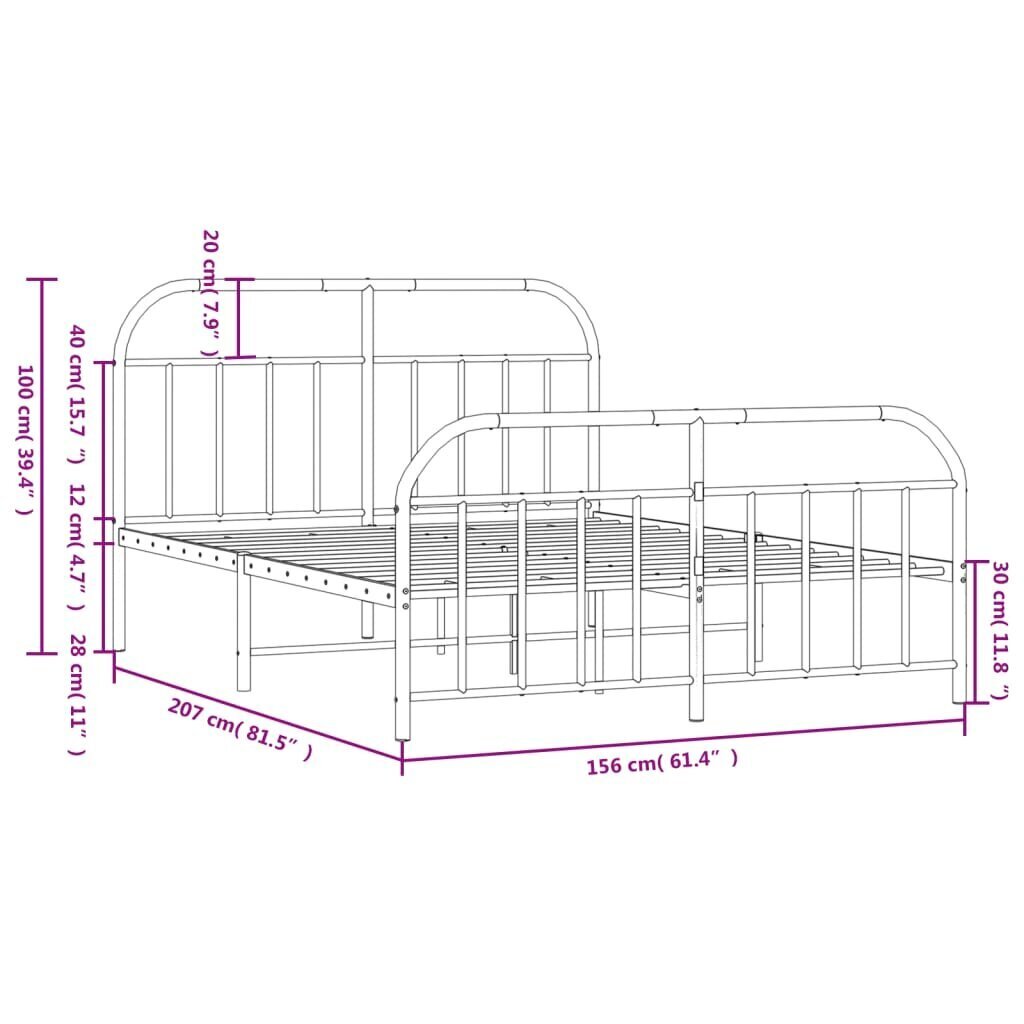 vidaXL Metallinen sängynrunko päädyillä valkoinen 150x200 cm hinta ja tiedot | Sängyt | hobbyhall.fi