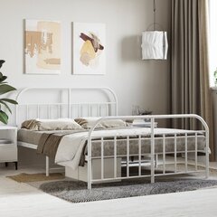 vidaXL Metallinen sängynrunko päädyillä valkoinen 150x200 cm hinta ja tiedot | Sängyt | hobbyhall.fi