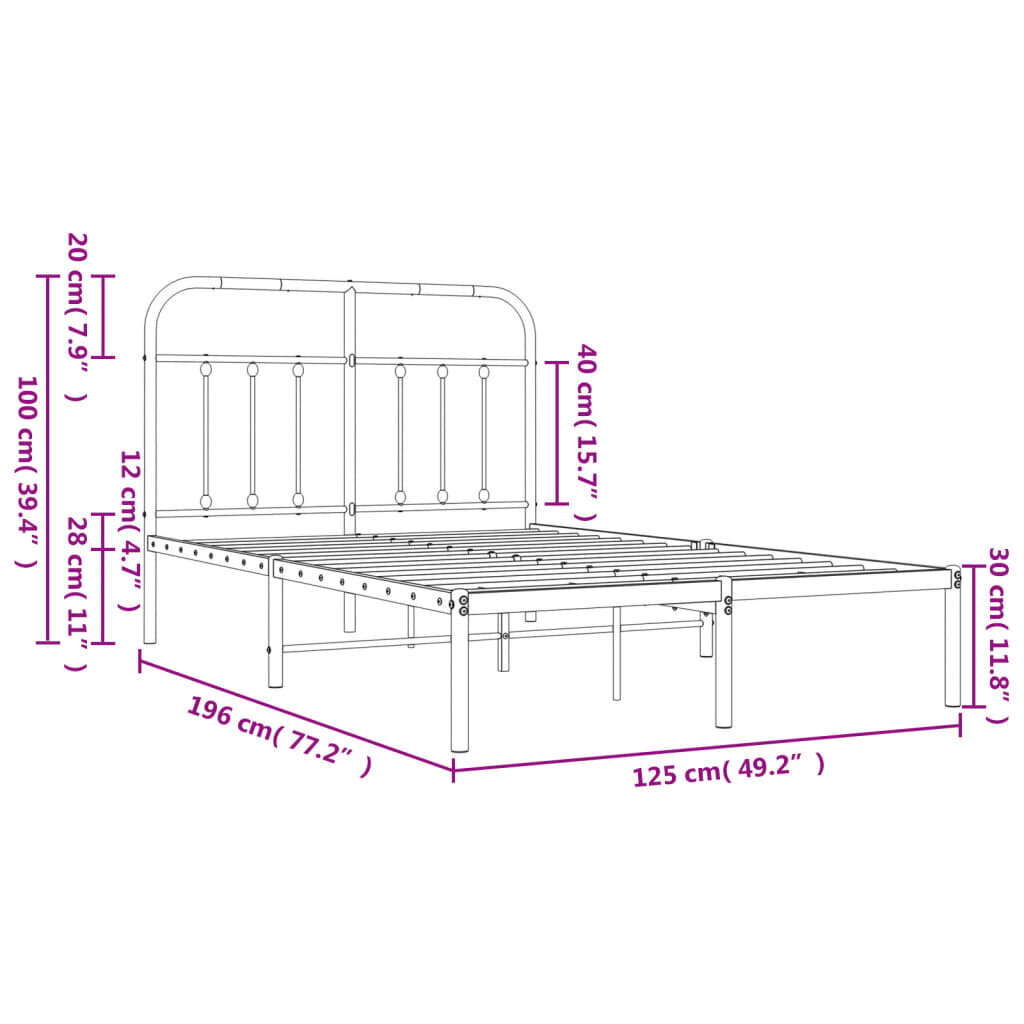 vidaXL Metallinen sängynrunko päädyllä valkoinen 120x190 cm hinta ja tiedot | Sängyt | hobbyhall.fi