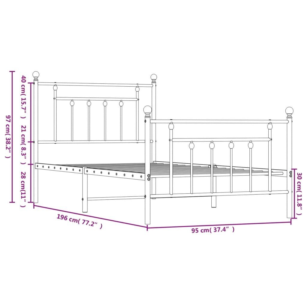 vidaXL Metallinen sängynrunko päädyillä musta 90x190 cm hinta ja tiedot | Sängyt | hobbyhall.fi