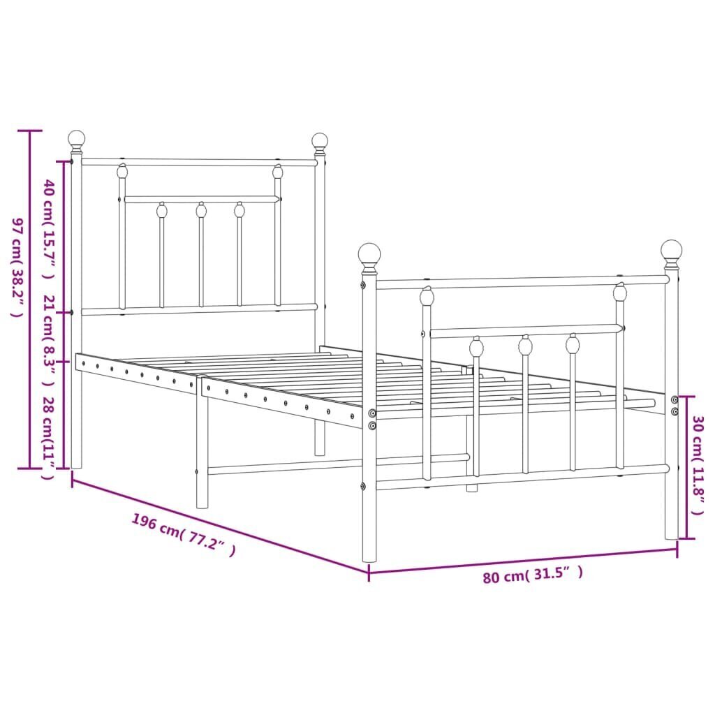 vidaXL Metallinen sängynrunko päädyillä musta 75x190 cm hinta ja tiedot | Sängyt | hobbyhall.fi