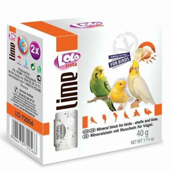 LoLo Pets Lime mineraalikivi linnuille kuorineen 40g hinta ja tiedot | Lintujen ruokinta | hobbyhall.fi